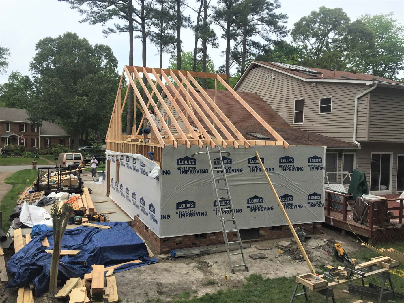 Custom Cedar Garage - 15'x36' attached garage/ bathroom during construction